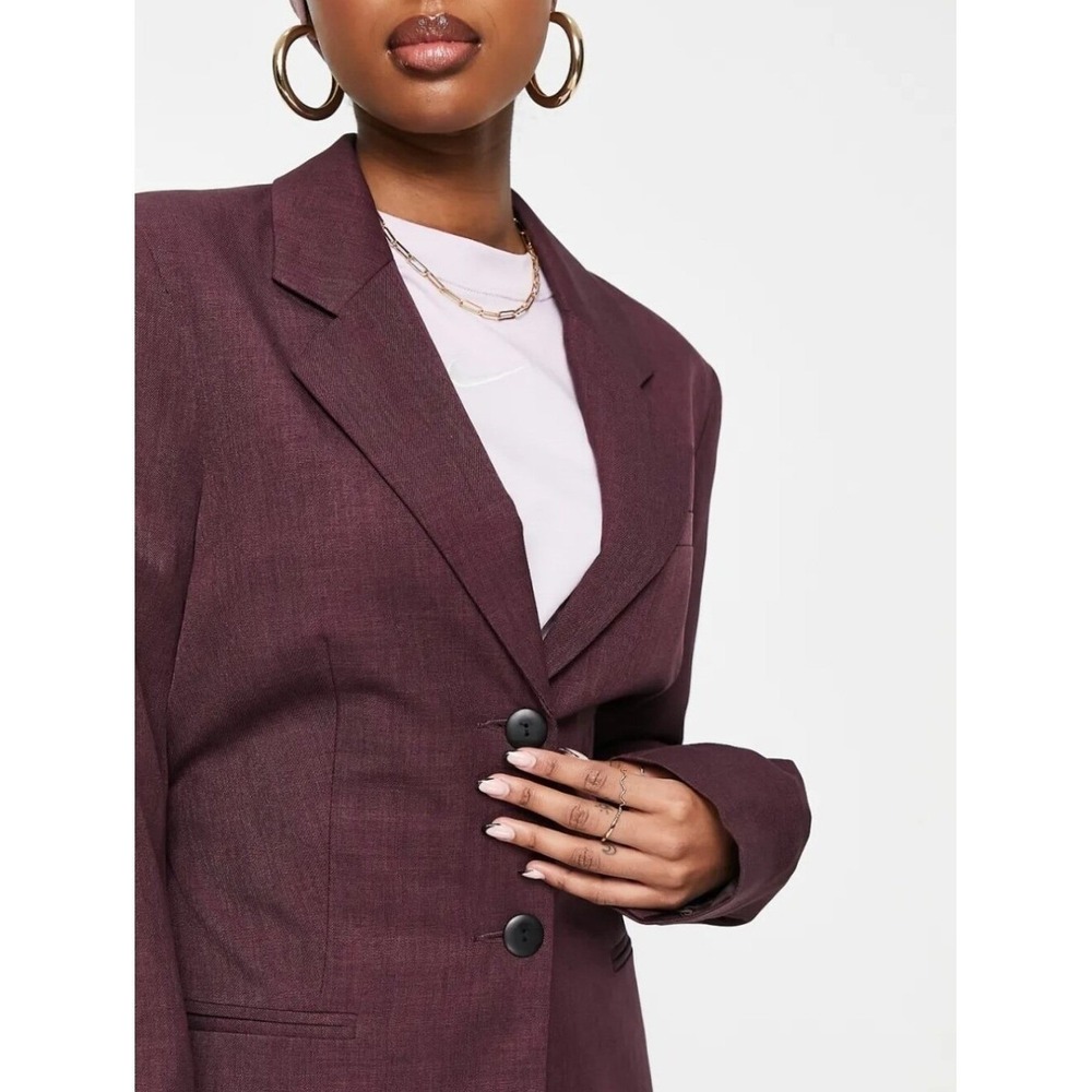 ASOS Communter Suit Single Breasted Blazer size 4 In Burgundy Office Workwear